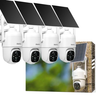SOVMIKU 4CQ1 AI 2K Solar Security Camera Wireless Outdoor, Battery Powered, Two Way Audio, PIR Motion Detection, 360 View Pan/Tilt,Easy to Setup, Color Night Vision, Audible Flashlight Siren,SD Slot