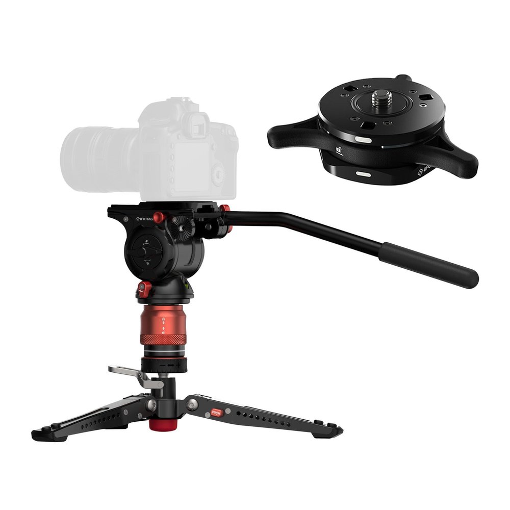 IFOOTAGE Mini Tripod for Camera with Fluid Head and Quick Release Plate, Video Tripod Head Fluid Drag Pan Head for DSLR Cameras, Cobra 3 Base-P & Komodo K5S & Seastar Q1S