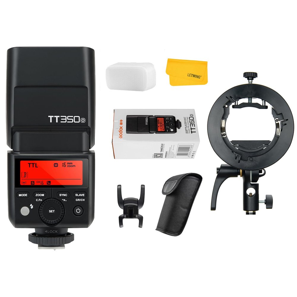 GODOX TT350O 2.4G HSS 1/8000s TTL GN36 Camera Flash Speedlite with Godox S2 Speedlite Bracket Compatible Olympus/Panasonic Mirrorless Digital Camera