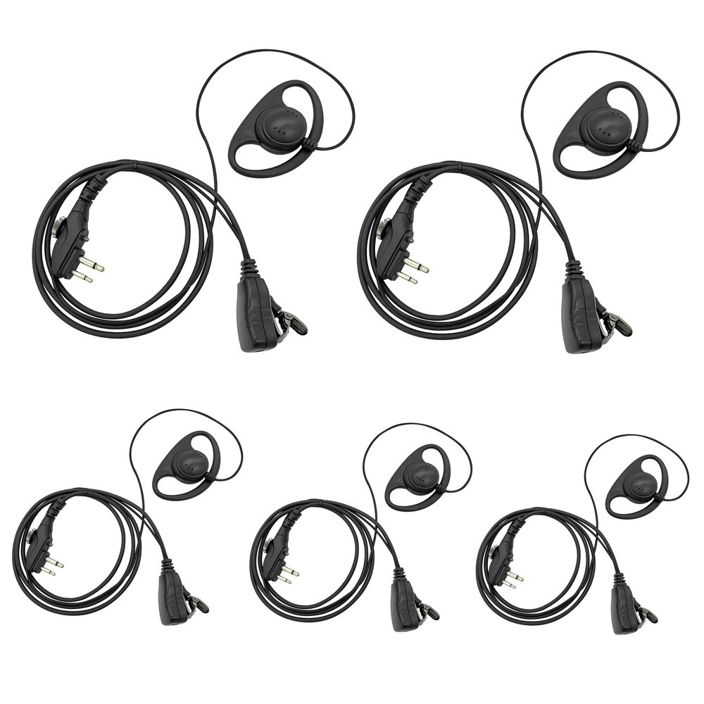 WODASEN 5-Pack BD502i Walkie Talkie Earpiece with Mic PTT D-Shape Radio Headset with Screw for Hytera BD502 BD552 BD552i PD502 PD502i PD562i PD402i PD482i RCA RDR2500 HYT TC-508 TC-580 TC-610 (5 Pcs)