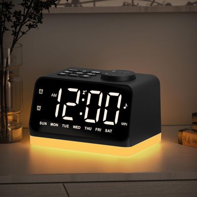 JALL Digital Alarm Clock with FM Radio for Bedroom, 8 Colors Night Light with 2 Charging Port, Sleep Sound Machines with Timer, Dual Alarm, Loud Alarm and Easy to Use for Seniors as Gift
