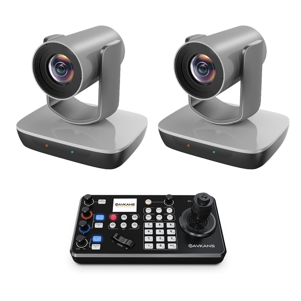 AVKANS Budget NDI PTZ Camera Bundle Kits - 2 Units AV-E20-NDI PTZ Camera and 1 Unit Super Joystick Controller for Church Live Streaming Services