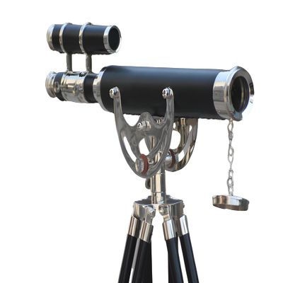 MARY NAUTICAL- Vintage Solid Brass Nautical Port Marine Navy Telescope Double Barrel Brass Chrome Finish & (Double Barrel Telescope (Height:50" Inches))