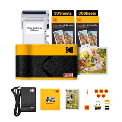 KODAK Mini 2 ERA 4PASS Portable Photo Printer (Yellow, Printer + Initial 8 Sheets + 60 Sheets + Accessories)