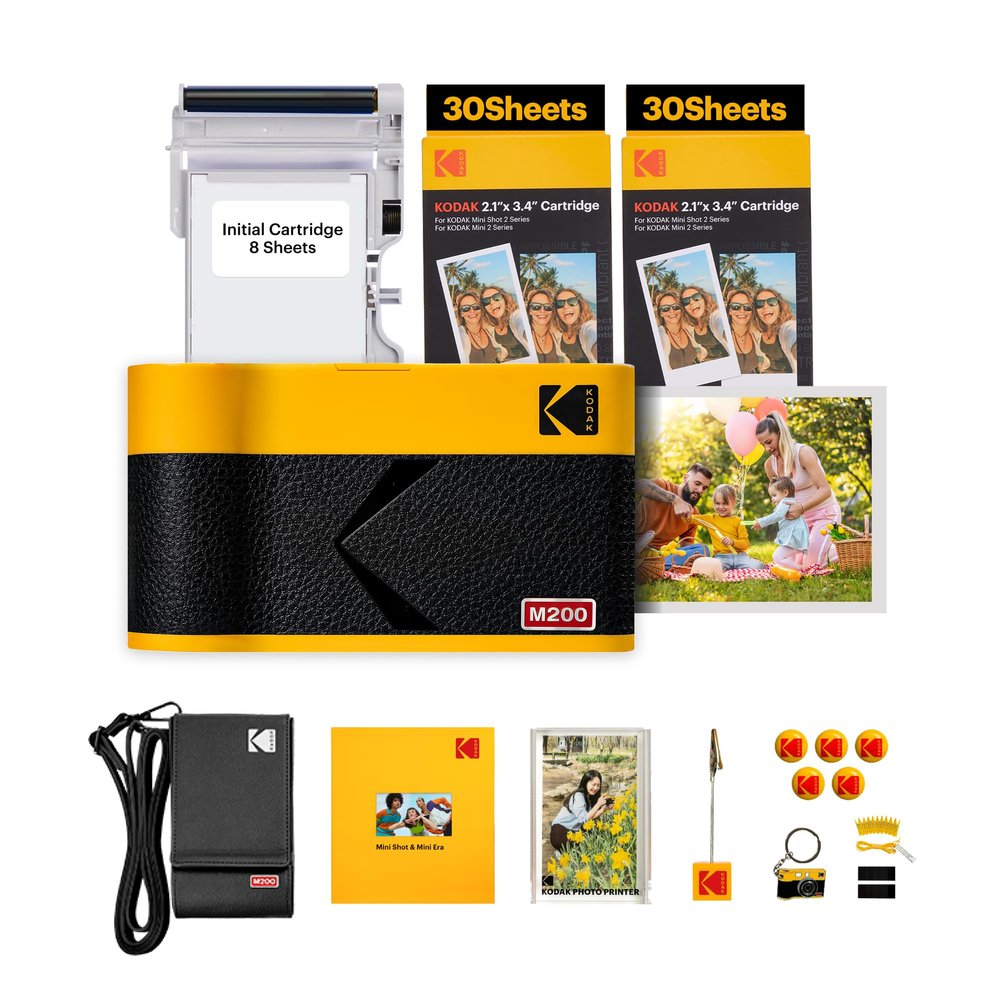 KODAK Mini 2 ERA 4PASS Portable Photo Printer (Yellow, Printer + Initial 8 Sheets + 60 Sheets + Accessories)