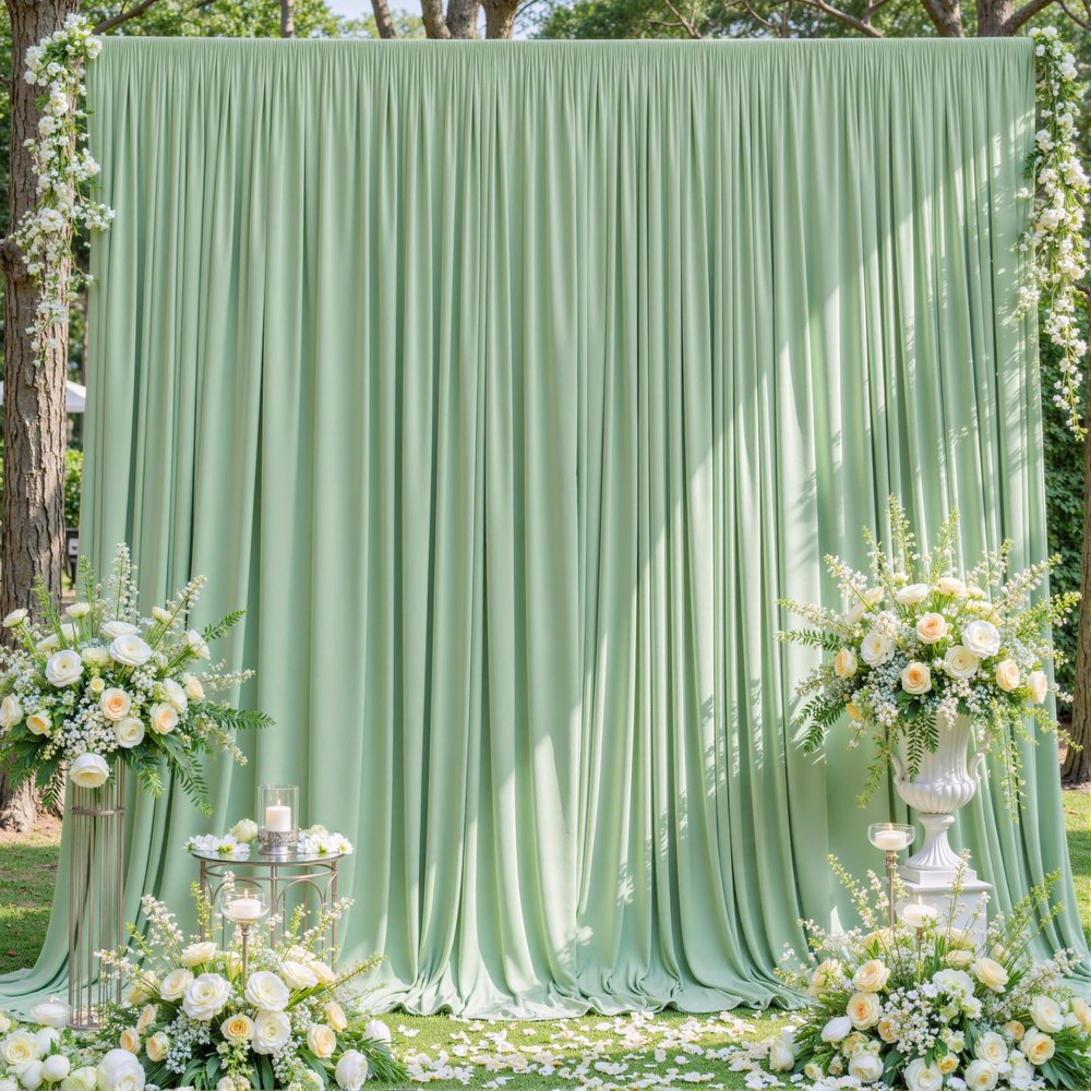 10ft x 10ft Sage Green Backdrop Curtain for Wedding Baby Shower Wrinkle Free Backdrop Drapes Panels for Parties Bridal Shower Birthday Photo Photography Polyester Fabric Background Decoration