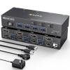 HDMI KVM Switch 2 Monitors 3 Computers 4K@60Hz,  Dual Monitor KVM Switch for 3 Computers Share 2 Displays and Keyboard Mouse Printer, Wired Remote and 5 Cables Included