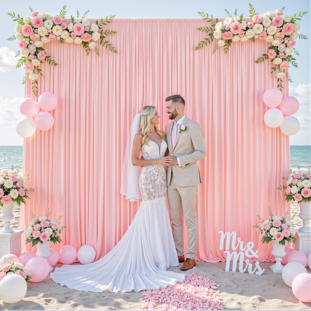 10ft x 7ft Blush Pink Backdrop Curtain for Parties Pink Wrinkle Free Backdrop Drapes Panels for Baby Shower Wedding Birthday Photo Gender Reveal Photography Polyester Fabric Background Decoration