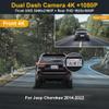 Fitcamx Dual 2160P+1080P Dash Cam Adapts for Jeep Cherokee 2014-2022 (HD2-6091/NO Vent at Front), OEM Factory Look, 2 Way HD Video, WiFi & APP, Loop Recording, G-Sensor, Easy to Set, 128GB Card view 3
