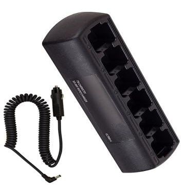 Six Bay Rapid Vehicle Charger for Kenwood NX-320E3 Rechargeable Two Way Radio (Slim Design)