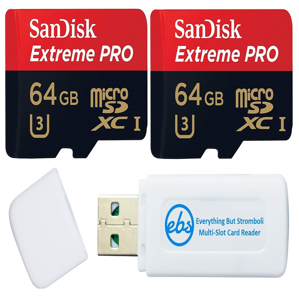 SanDisk 64GB Extreme Pro Micro SD Memory Card (2) Works with GoPro Action Camera Hero 12 Black (SDSQXCU-064G-GN6MA) U3 V30 Bundle with (1) Everything But Stromboli MicroSDXC & SD Card Reader