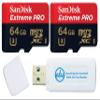 SanDisk 64GB Extreme Pro Micro SD Memory Card (2) Works with GoPro Action Camera Hero 12 Black (SDSQXCU-064G-GN6MA) U3 V30 Bundle with (1) Everything But Stromboli MicroSDXC & SD Card Reader view 1