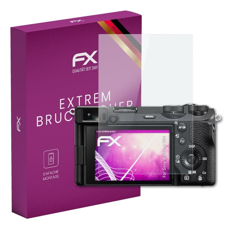 atFoliX Plastic Glass Protective Film compatible with Sony Alpha a6700, 9H Hybrid-Glass FX Screen Protector