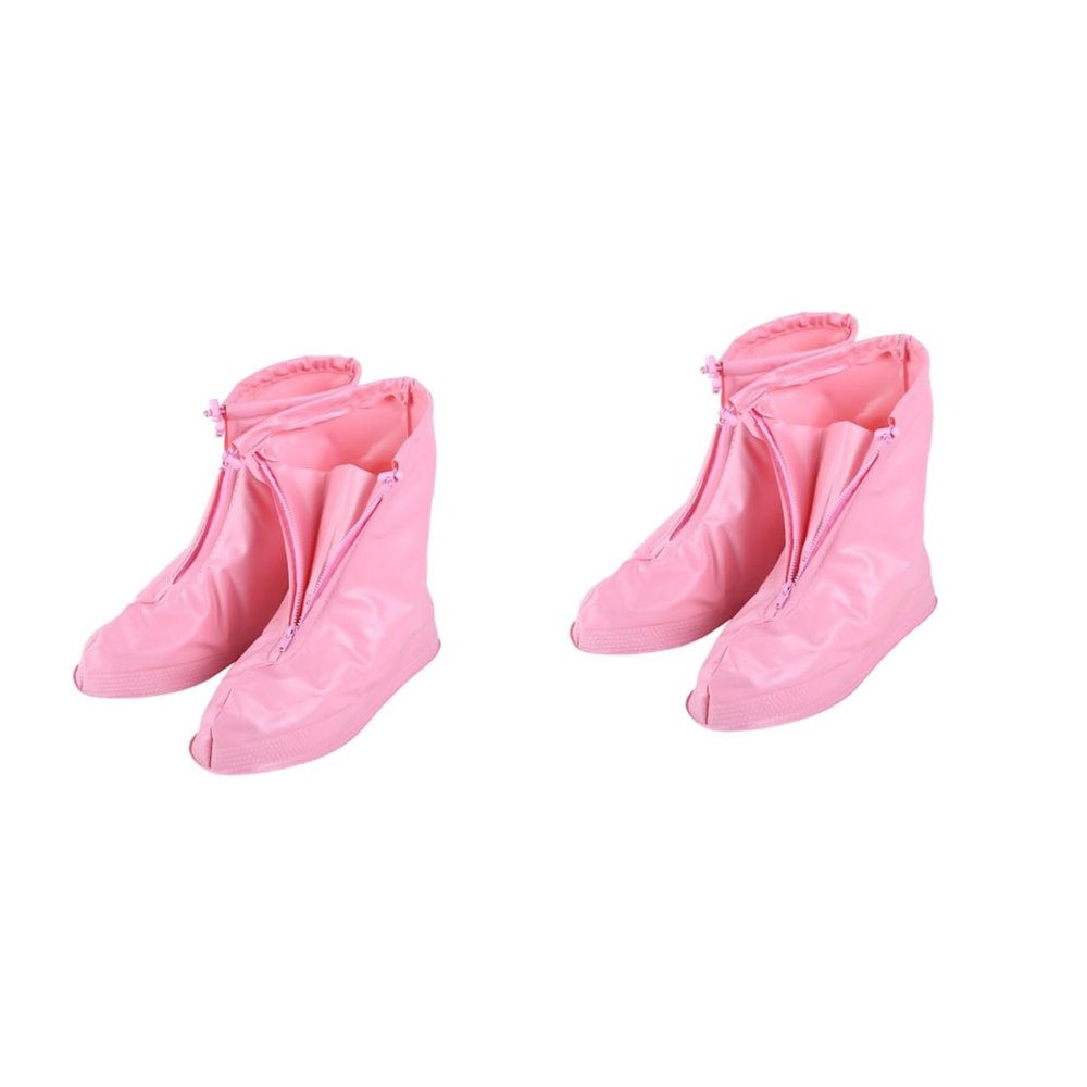 VANZACK 2pcs Reusable Zippered Non- PVC Rain Shoe for Boy Girl XL Lightweight Overshoes Protector for Rain Mud and Outdoor Activities