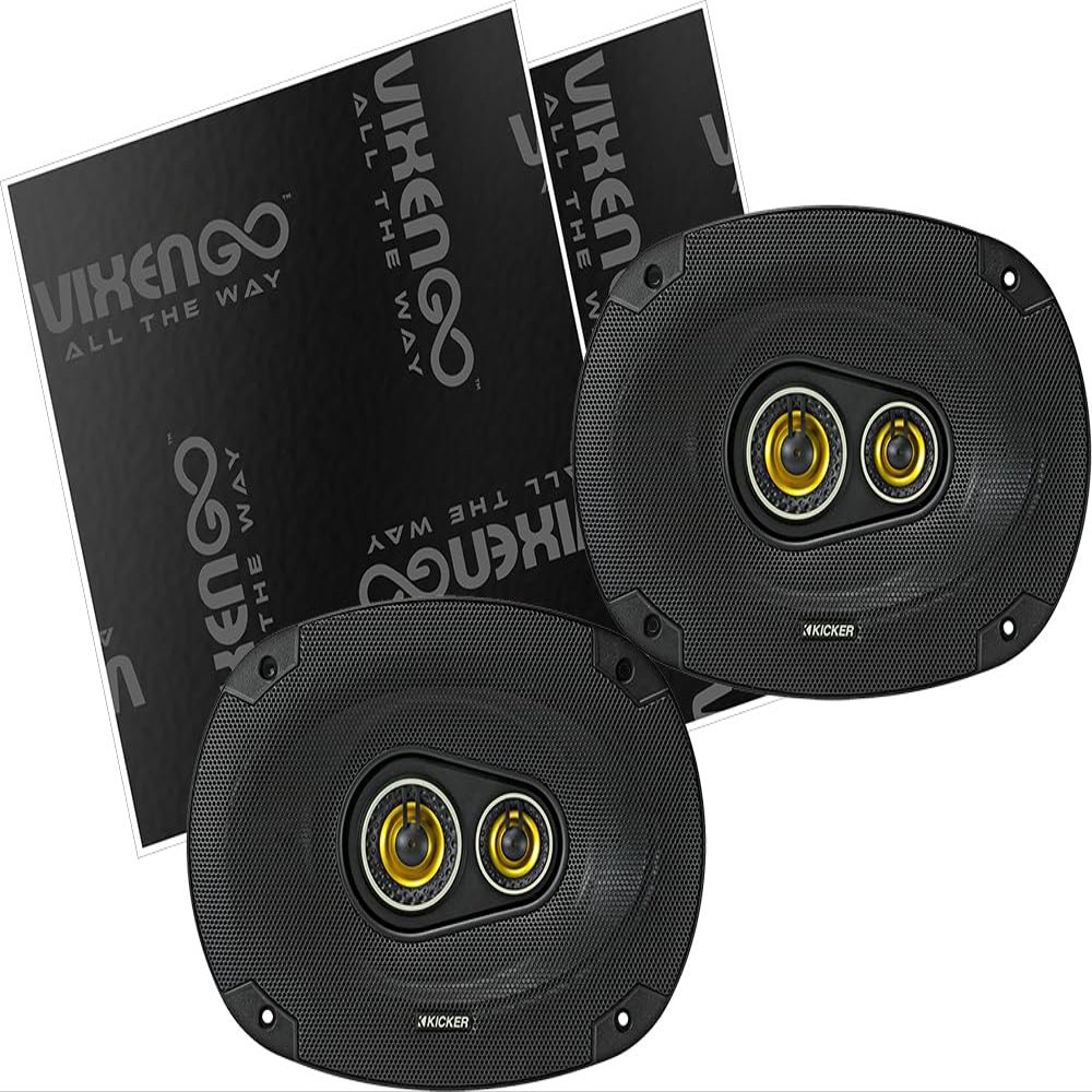 KICKER 6"x9" CS 3-Way Speakers with Vixen Go Sound Deadener for Cars 80 mil, Butyl Rubber Deadening Material (2 Sheets, 1.3 sq ft Total)