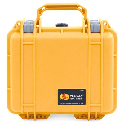 ColorCase Pelican Protector 1300 Case Yellow - Small Size Waterproof Case with TrekPak Divider System & Convoluted Lid Foam - Silver Latches
