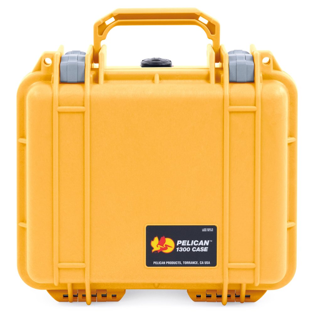 ColorCase Pelican Protector 1300 Case Yellow - Small Size Waterproof Case with TrekPak Divider System & Convoluted Lid Foam - Silver Latches