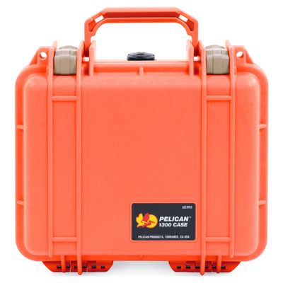 ColorCase Pelican Protector 1300 Case Orange - Small Size Waterproof Case with TrekPak Divider System & Convoluted Lid Foam - Desert Tan Latches