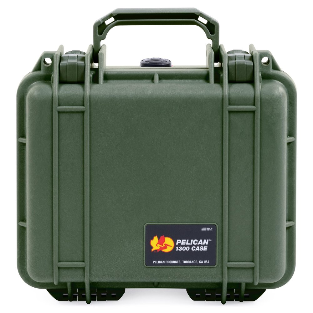 ColorCase Pelican Protector 1300 Case OD Green - Small Size Waterproof Case with TrekPak Divider System & Convoluted Lid Foam - OD Green Latches