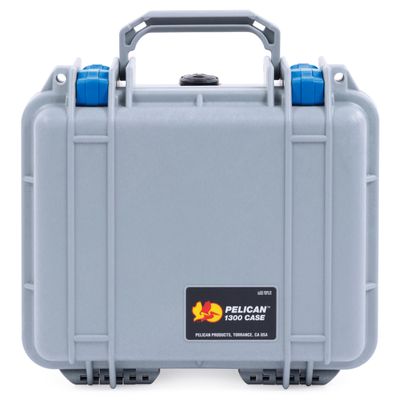 ColorCase Pelican Protector 1300 Case Silver - Small Size Waterproof Case with TrekPak Divider System & Convoluted Lid Foam - Blue Latches