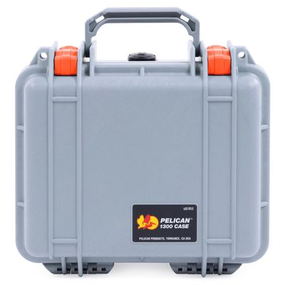 ColorCase Pelican Protector 1300 Case Silver - Small Size Waterproof Case with TrekPak Divider System & Convoluted Lid Foam - Orange Latches