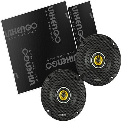 KICKER 4" CS 2-Way Speakers with Vixen Go Sound Deadener for Cars 80 mil, Butyl Rubber Deadening Material (2 Sheets, 1.3 sq ft Total)
