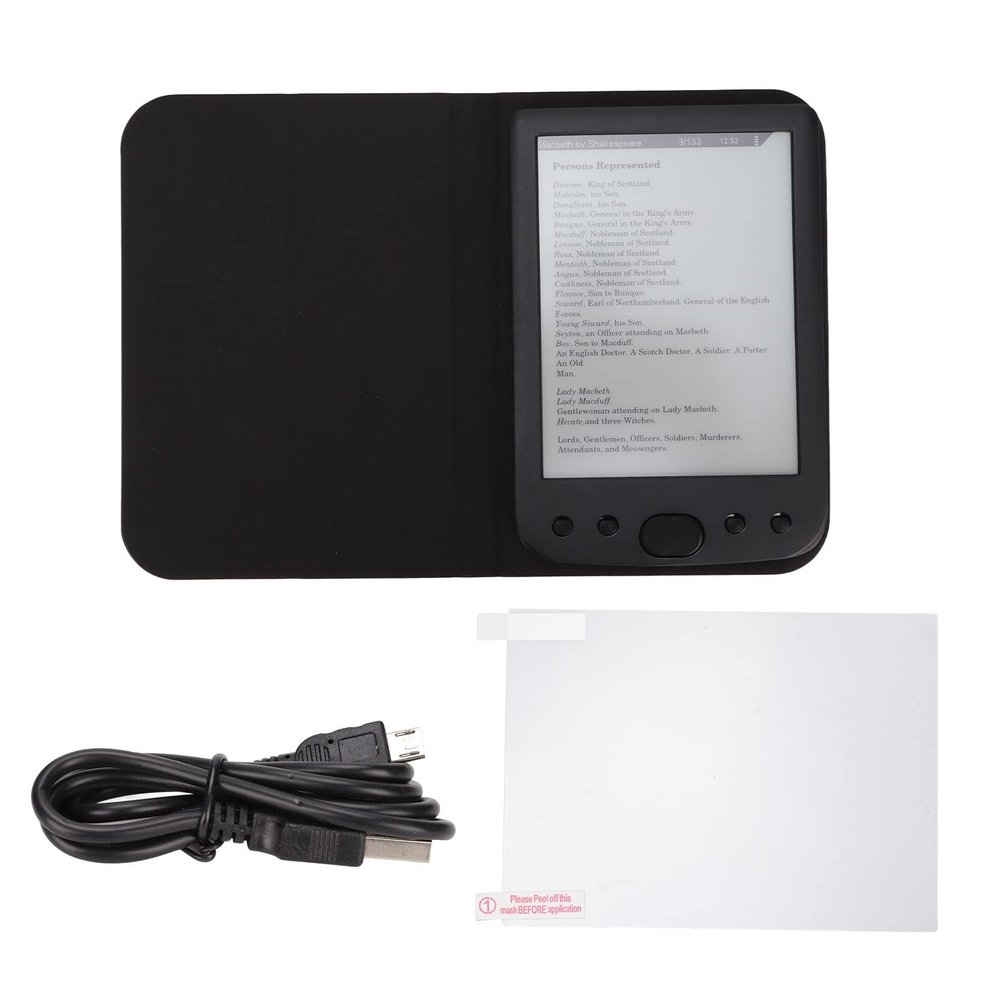 plplaaoo Portable Ebook Reader, 6in 800x600 High Definition Ink Screen E Reader, 8GB 512MB Ereader with Protective Case Film for Reading, Long Battery Life