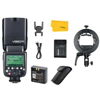 Godox V860II-C V860IIC Camera Flash Speedlite for Canon, 2.4G TTL Flash Speedlight GN60 1/8000s HSS, 650 Full Power Flashes with Godox S2 Speedlite Bracket, Compatible for Canon EOS Cameras