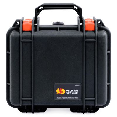 ColorCase Pelican Protector 1300 Case Black - Small Size Waterproof Case with TrekPak Divider System & Convoluted Lid Foam - Orange Latches