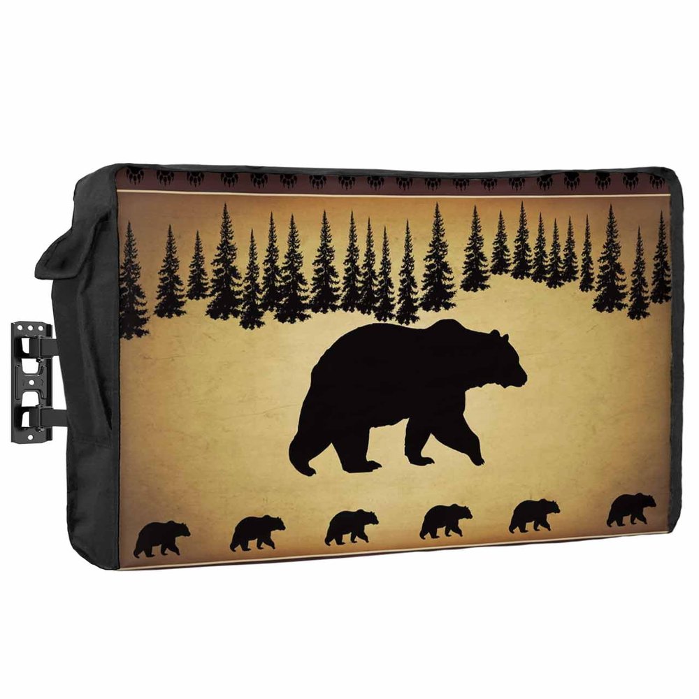 Yukro Outdoor TV Cover 70 to 75 Inches, Retro Polar Bear Pine Tree Silhouette Waterproof and Weatherproof TV Cover with Remote Control Pocket, Flat Screen TV Cover Protector for Outside TV