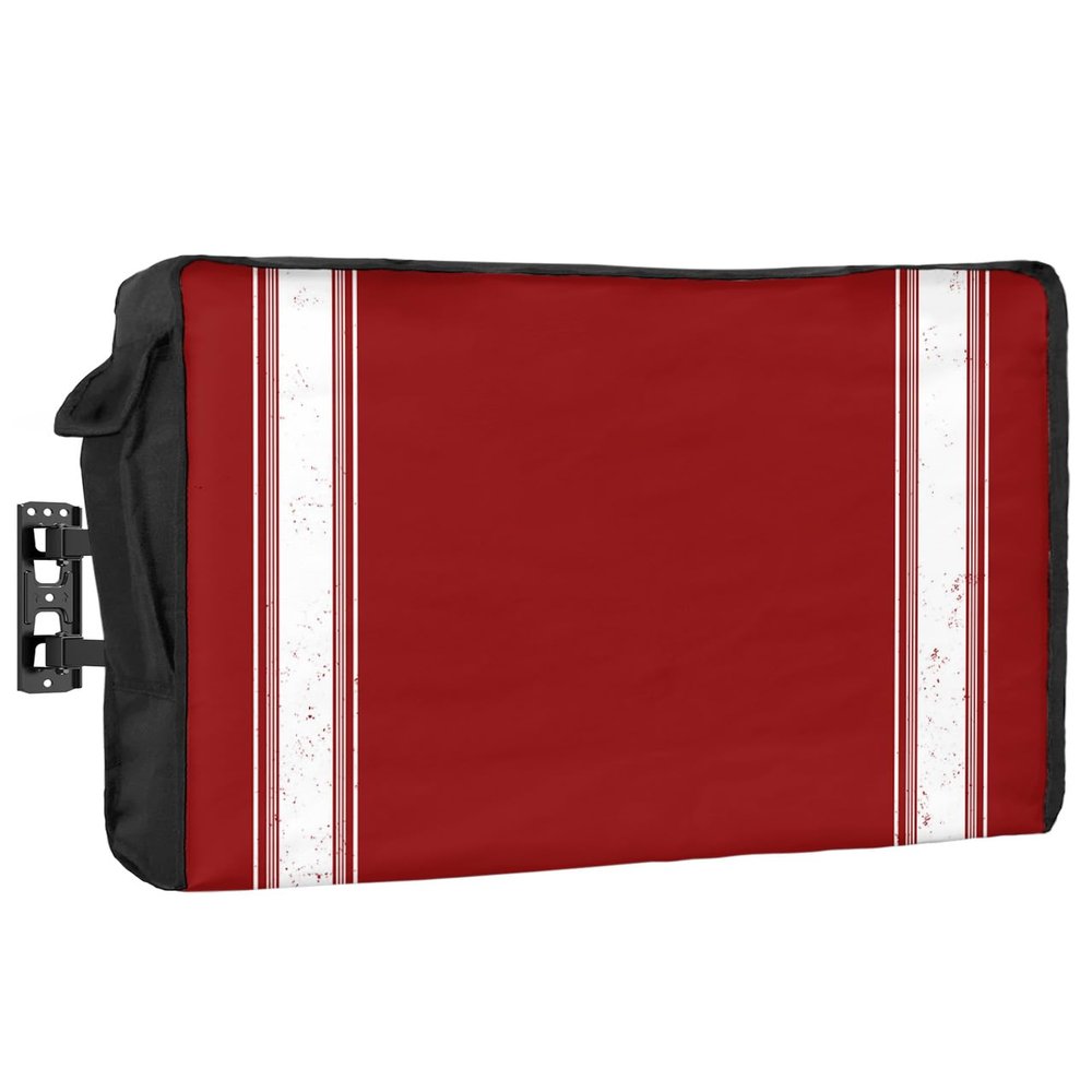 Outdoor TV Cover 40 to 43 Inches, Christmas Red Stripe Waterproof and Weatherproof TV Cover with Remote Control Pocket, Flat Screen TV Cover Protector for Outside TV