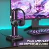 KDD RGB Headset Stand with 9 Light Modes - Controller Holder for Desk - Rotatable Headphone Stand & Detachable Controller Hook for PC Earphone Accessories(Black) view 2