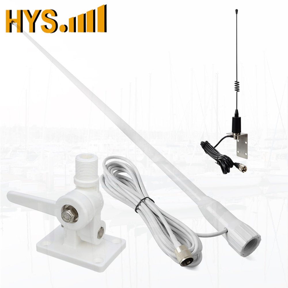 HYS VHF Marine Antenna Waterproof 3DBI 43.3inch Fiberglass Antennas W/22.9ft(7m) RG58+HYS VHF Band Amateur 156-163Mhz Marine Antenna with Stainless Steel L-Bracket Hole & W/16.4ft(5m) RG-58