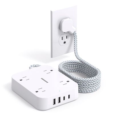10 Ft Extension Cord, HANYCONY Ultra Thin Flat Power Strip with 4 Outlets 4 USB Ports (2 USB C), Wall Mount, Multi Plug Outlet Extender Desk Charging Station for Office Travel Dorm Room Essentials