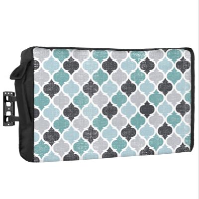 Outdoor TV Cover 30 to 32 Inches, Geometric Cyan-blue Vintage Moroccan Pattern Waterproof and Weatherproof TV Cover with Remote Control Pocket, Flat Screen TV Cover Protector for Outside TV