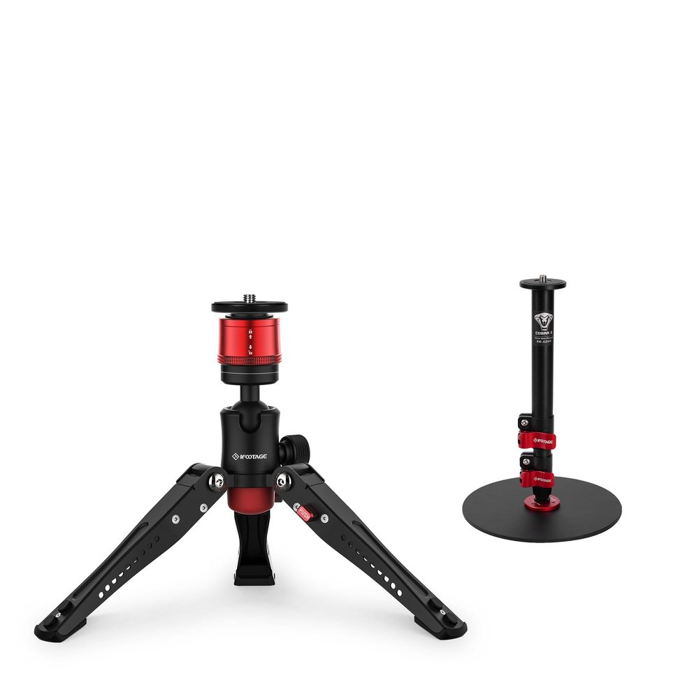 IFOOTAGE Mini Tripod for Camera and Cobra 2 Round Base Monopod, Professional Tabletop Tripod with Pedal for Photography, Aluminum Camera Monopod with Base, IFOOTAGE Base