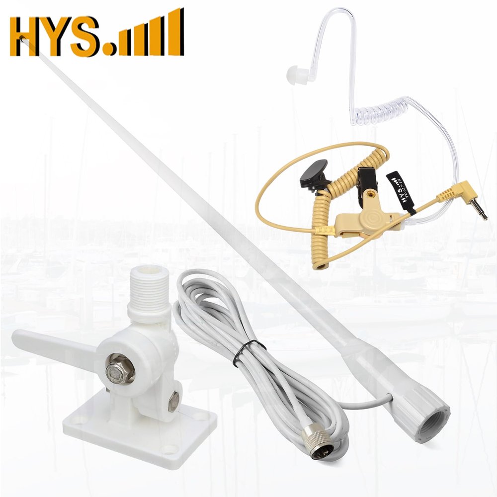 HYS VHF Marine Antenna Waterproof 3DBI 43.3inch Fiberglass Antennas W/22.9ft(7m) RG58+ HYS 3.5mm 1 Wire Listen Only Headset, Receiver/Listen ONLY Surveillance Earpiece