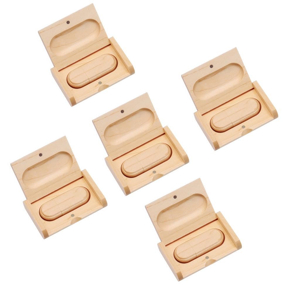 5 PCS USB3.0 64GB Flash Driver Wood USB Memory Stick Pen Drives with Wooden Box (3.0 64GB, Maple Wood)