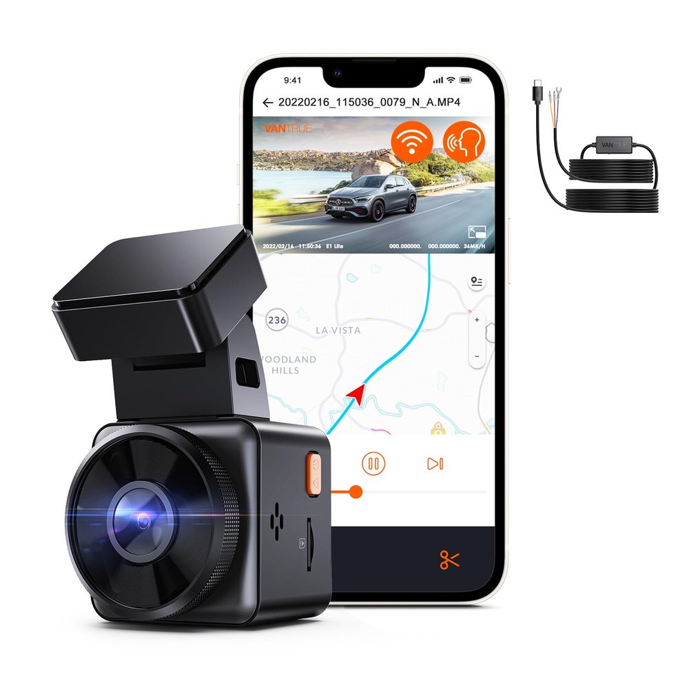 Bundle: Vantrue E1 Lite 1080P WiFi Mini Dash Cam + Type C USB Hardwire KitVantrue E1 Lite 1080P WiFi Mini Dash Cam with GPS and Speed, Free App, Voice Control Detachable Dash Camera,24H Parking Mode