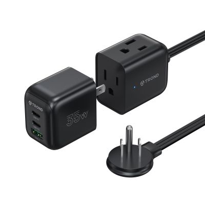 TROND Travel Power Strip with Detachable USB C Ports Fast Charge GaN III PD35W, 5ft Flat Plug Extension Cord with Multiple Outlets, for Home Hotel Dorm Room Cruise Ship Essentials, Black