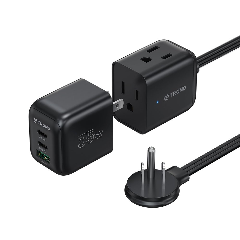 TROND Travel Power Strip with Detachable USB C Ports Fast Charge GaN III PD35W, 5ft Flat Plug Extension Cord with Multiple Outlets, for Home Hotel Dorm Room Cruise Ship Essentials, Black
