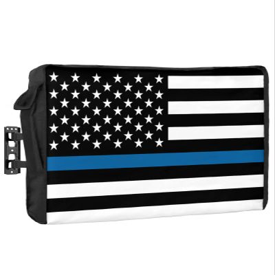 American Police Flag Outdoor TV Cover 40 to 43 Inches Weatherproof & Waterproof, Blue White Outdoor TV Enclosure with Remote Control Pocket, Law Enforcement Officers TV Screen Protector for Outside TV