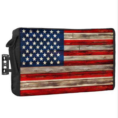 American Flag Outdoor TV Cover 36 to 39 Inches Weatherproof & Waterproof, Red Striped Blue Star Outdoor TV Enclosure with Remote Control Pocket, Vintage Wooden TV Screen Protectors for Outside TV