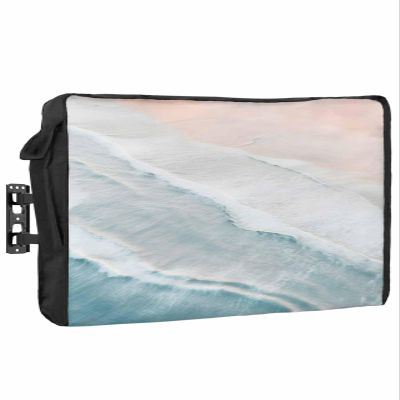 Summer Beach Outdoor TV Cover 60 to 65 Inches Weatherproof & Waterproof, Ocean Coastal Outdoor TV Enclosure with Remote Control Pocket, Seaside Nautical Aqua Beige TV Screen Protectors for Outside TV