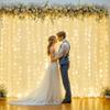 4 Panels Champagne Sheer Tulle Backdrop Curtains with Lights String for Party Wedding Wrinkle Free Curtain Backdrops Drapes for Baby Shower Bridal Shower Photo Background Home Decorations 20ft x 8ft view 3