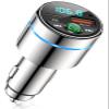 RIWUSI FM Transmitter for Car Bluetooth 5.3, [All-Metal] PD 30W & QC3.0 18W Fast Car Charger, Wireless FM Radio Kit Bluetooth Car Adapter, Noise Cancelling Hands-Free Call, Blue Light - Silver view 1