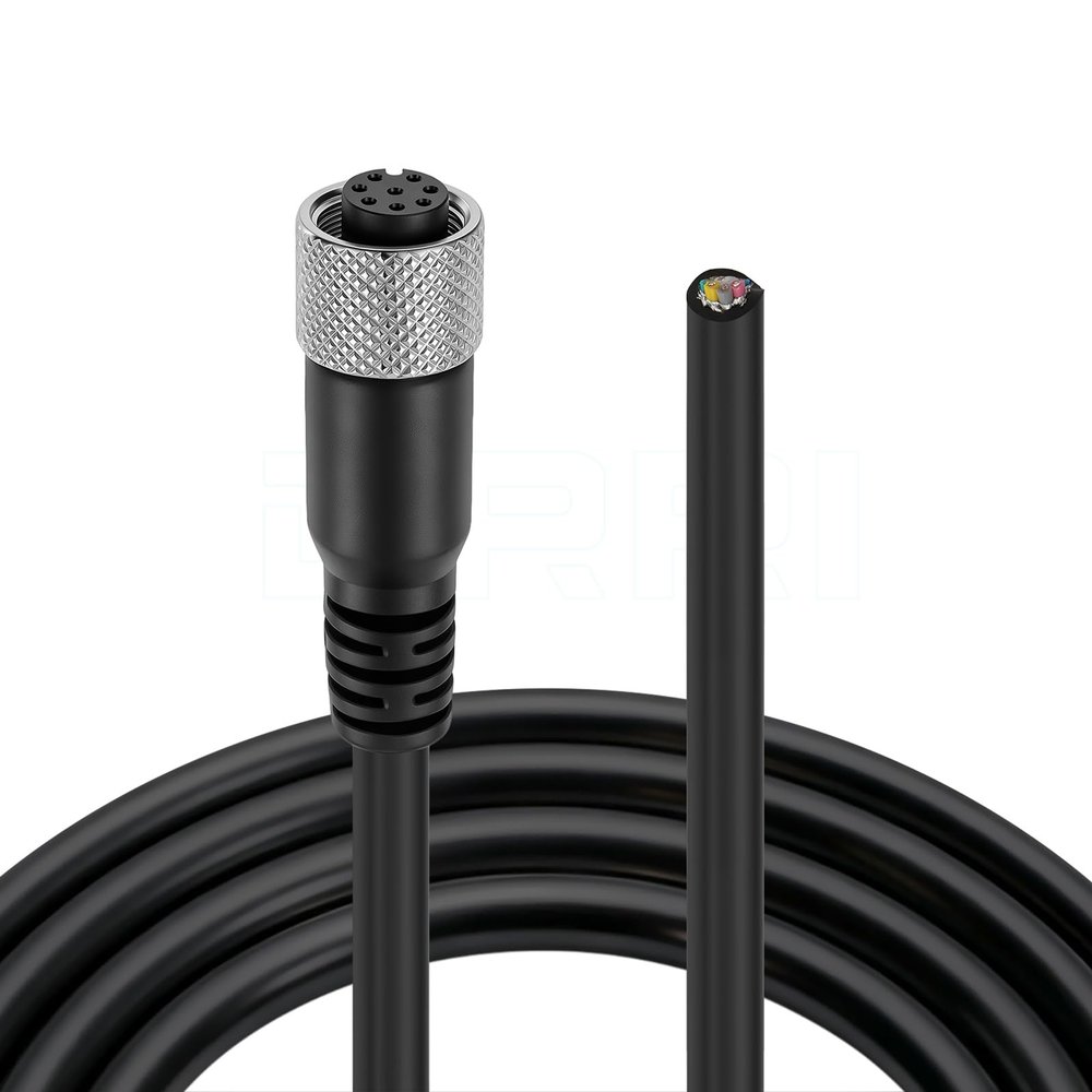 DRRI M12 8-Pins Female Sensor Connector to Fly Lead Waterproof Electrical Shield Cable for Automation Application 5M