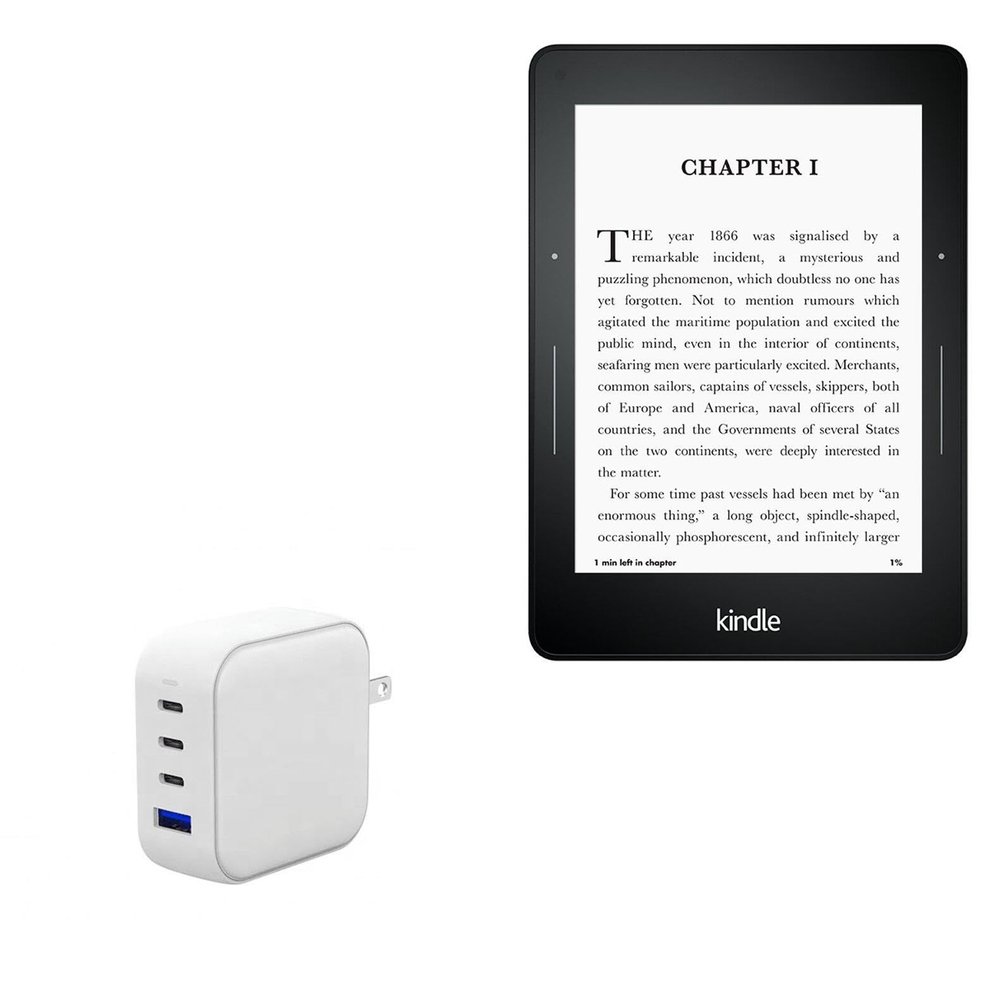 BoxWave Charger Compatible with Amazon Kindle Paperwhite (3rd Gen 2015) - PD miniCube (100W), 100W 3 PD Port Wall Charger International - Winter White