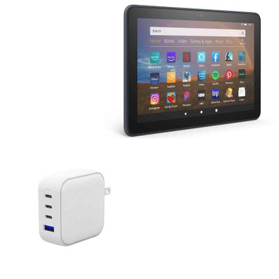 BoxWave Charger Compatible with Amazon Fire HD 8 Plus (10th Gen 2020) - PD miniCube (100W), 100W 3 PD Port Wall Charger International - Winter White