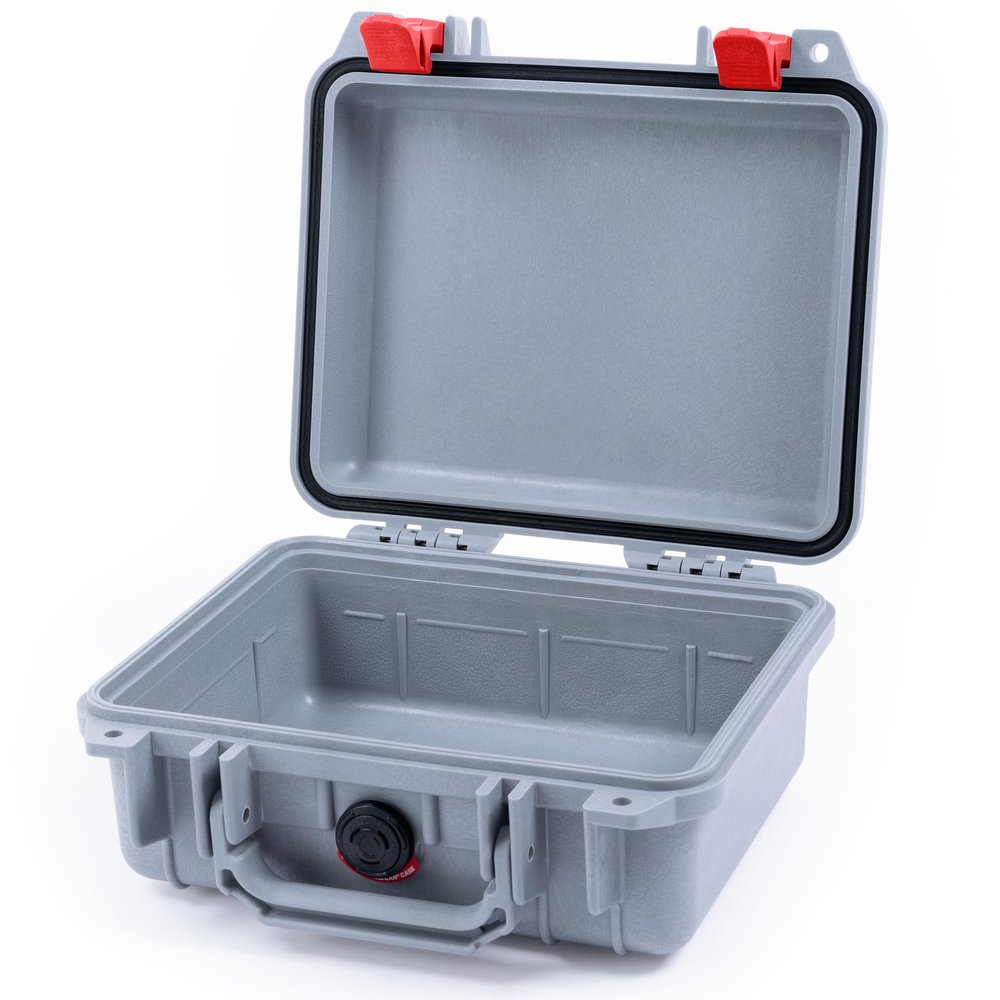 ColorCase Pelican Protector 1200 Case Silver - Small Size Waterproof Case (Case Only) - Red Latches